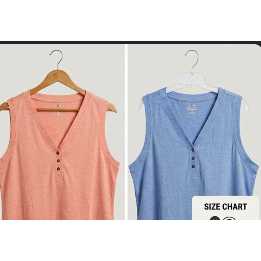 Noble Outfitters Tug-Free Henley Tank Top 2 Pack Coral Blue XXL V-Neck